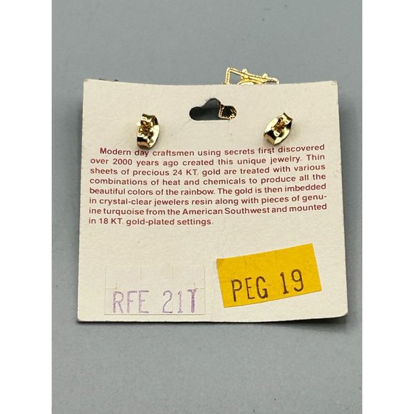 Vintage Rainbowflake Earrings Pierced Dangles Genuine Turquoise New Old Stock - Picture 5 of 7